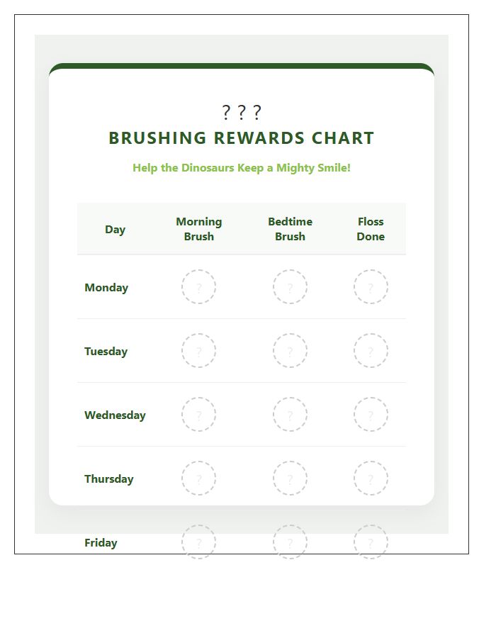 Dinosaur Theme Tooth Brushing Rewards Printable Chart