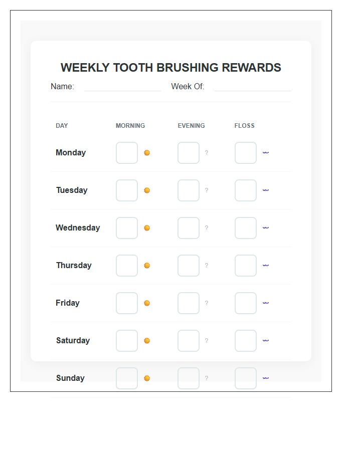 Oral Care Tooth Brushing Rewards Printable Chart For Home