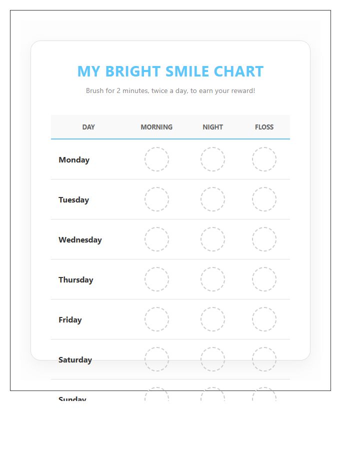 Pediatric Dentist Recommended Tooth Brushing Rewards Printable Chart