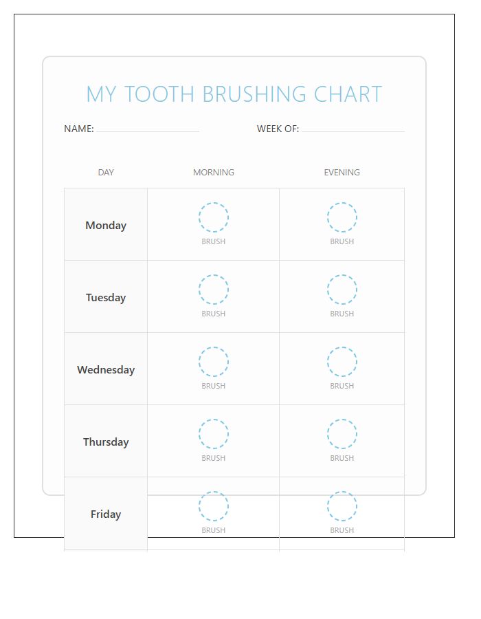 Simple Tooth Brushing Rewards Printable Chart For Beginners