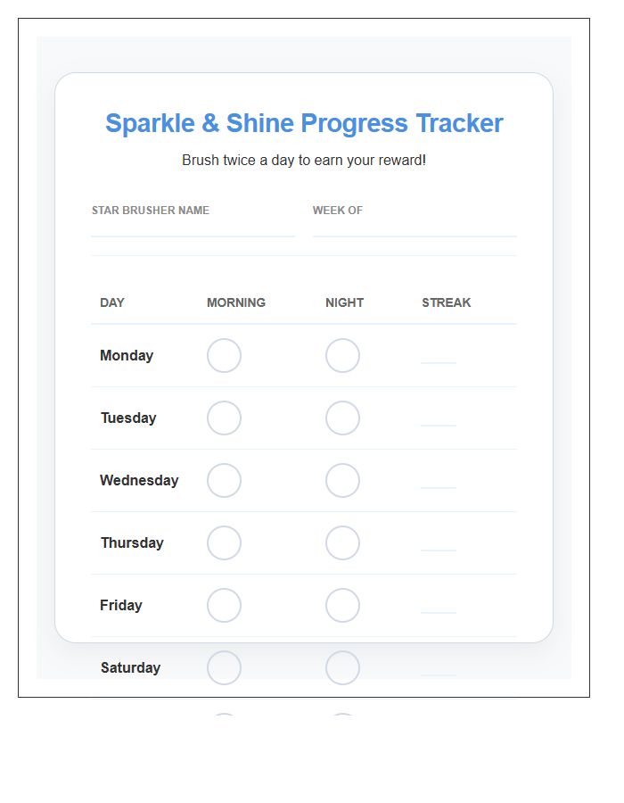 Successful Tooth Brushing Rewards Printable Chart Progress Tracker