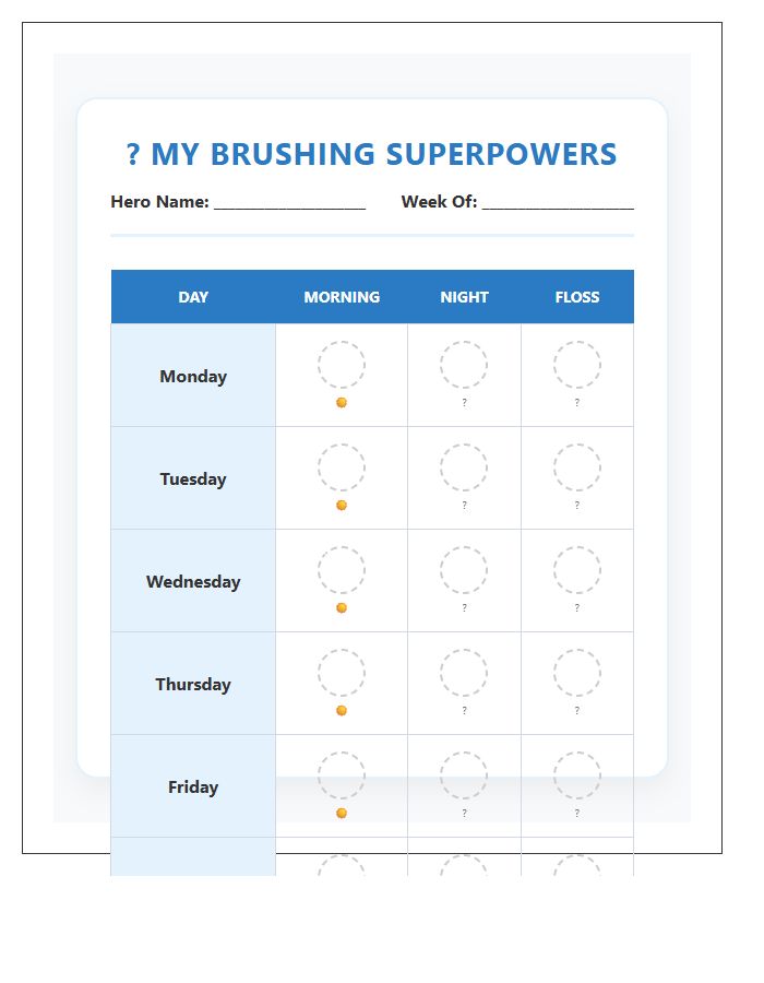 Weekly Tooth Brushing Rewards Printable Chart For Boys