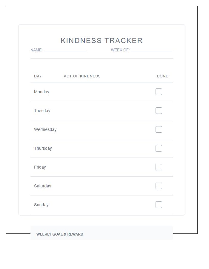 Daily Kindness Acts Incentive Printable Chart