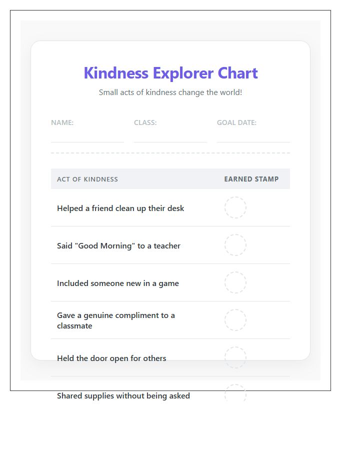 Elementary Kindness Acts Reward Printable Chart