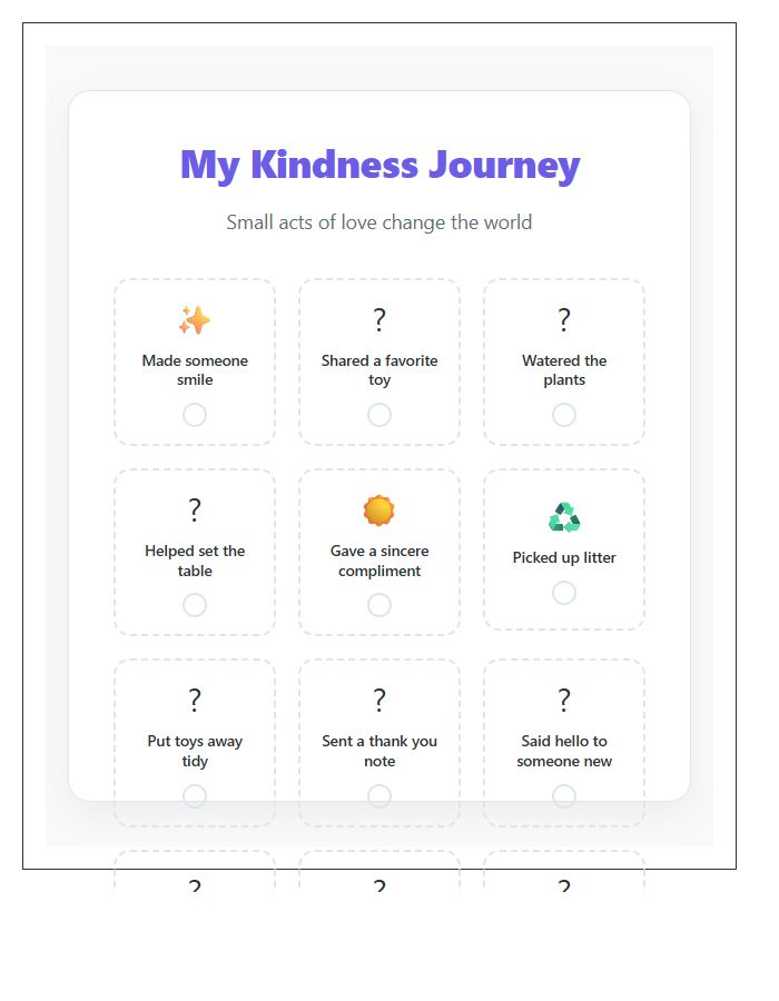 Kids Kindness Acts Deeds Printable Chart