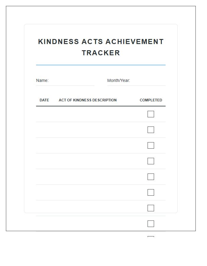 Kindness Acts Achievement Tracker Printable Chart