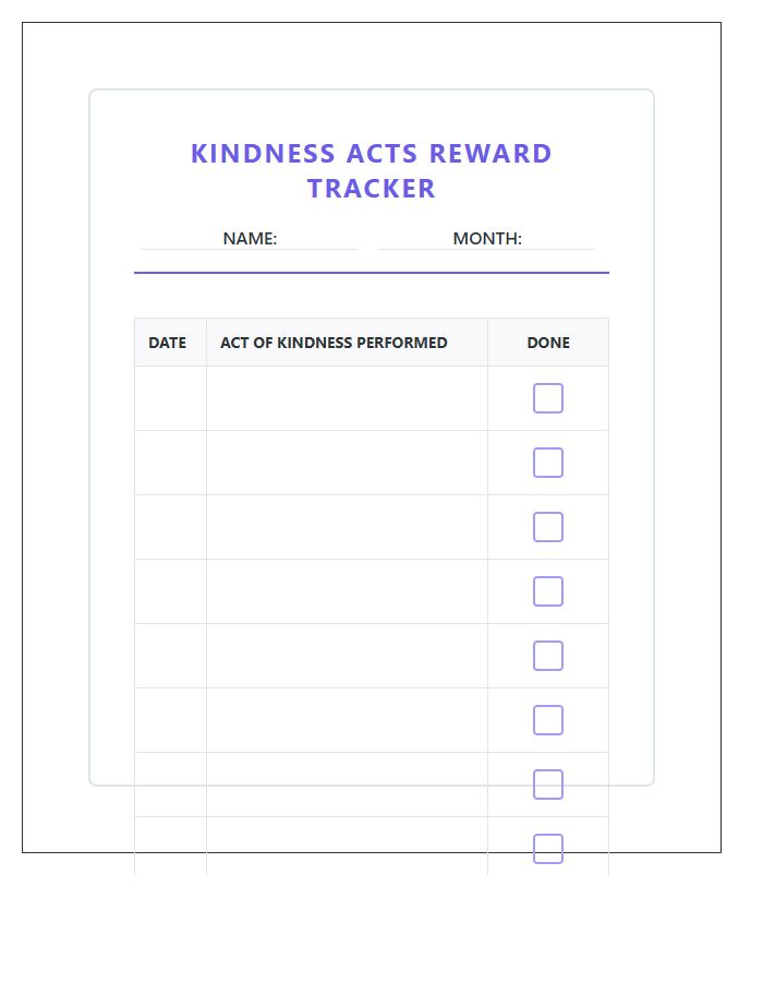 Kindness Acts Reward Tracker Printable Chart