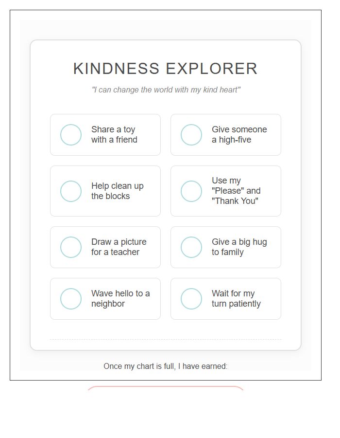 Preschool Kindness Acts Reward Printable Chart