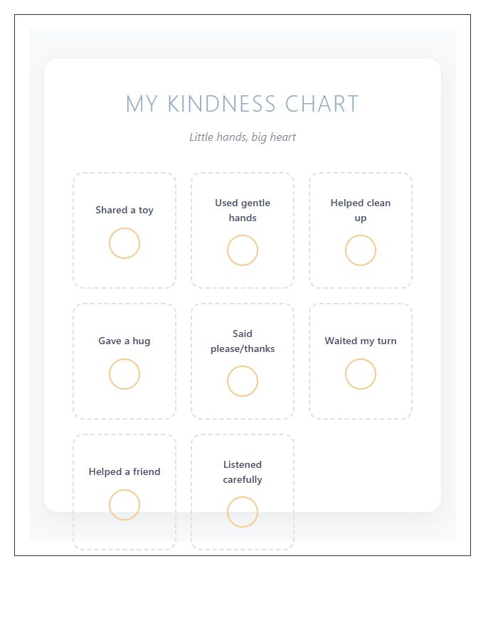 Toddler Kindness Acts Reward Printable Chart