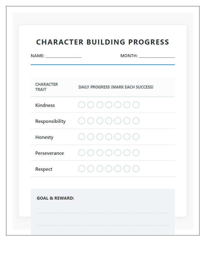 Character Building Rewards Progress Printable Chart