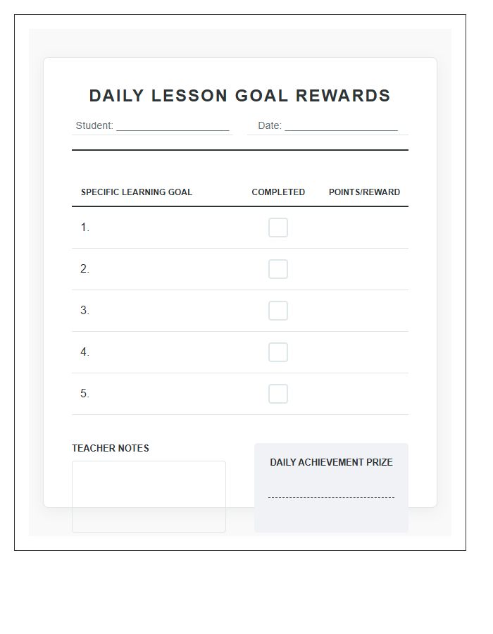 Daily Lesson Goal Rewards Printable Chart