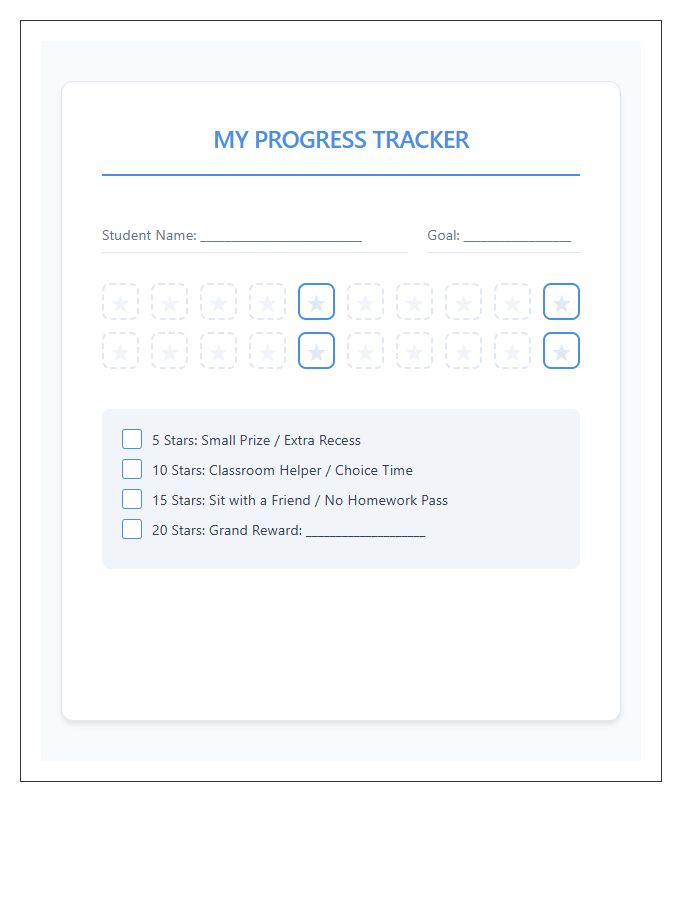 Elementary Student Rewards Progress Printable Chart