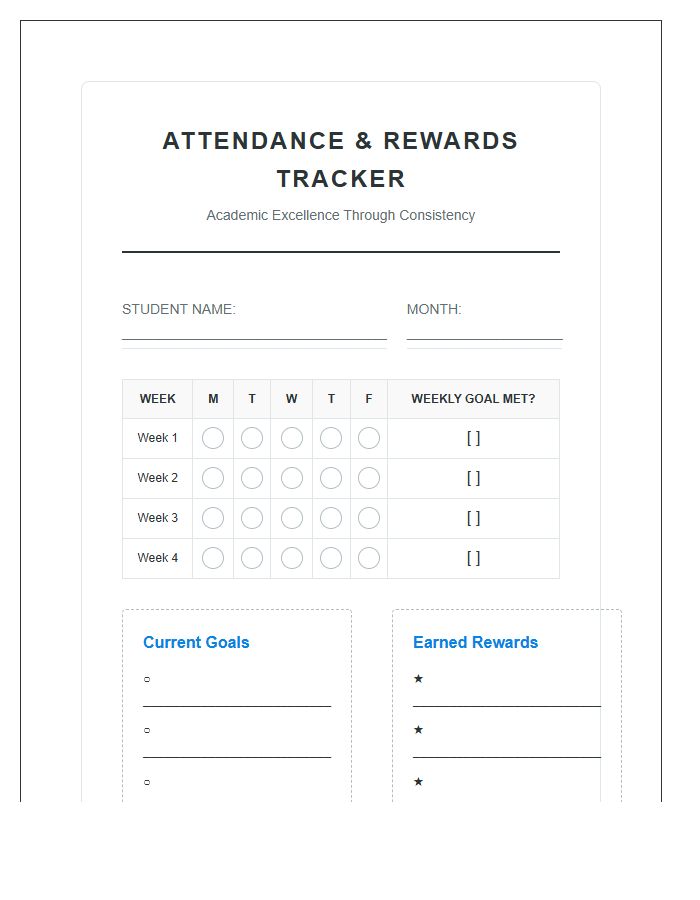 Homeschool Attendance Rewards Tracking Printable Chart