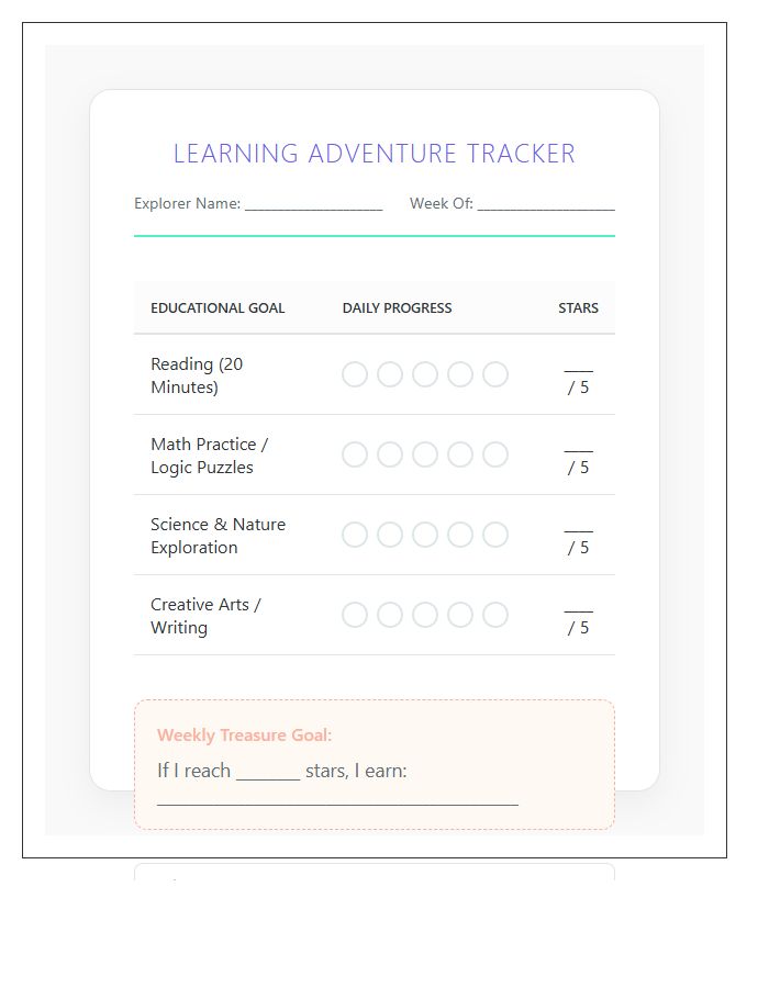 Kids Educational Rewards Tracking Printable Chart