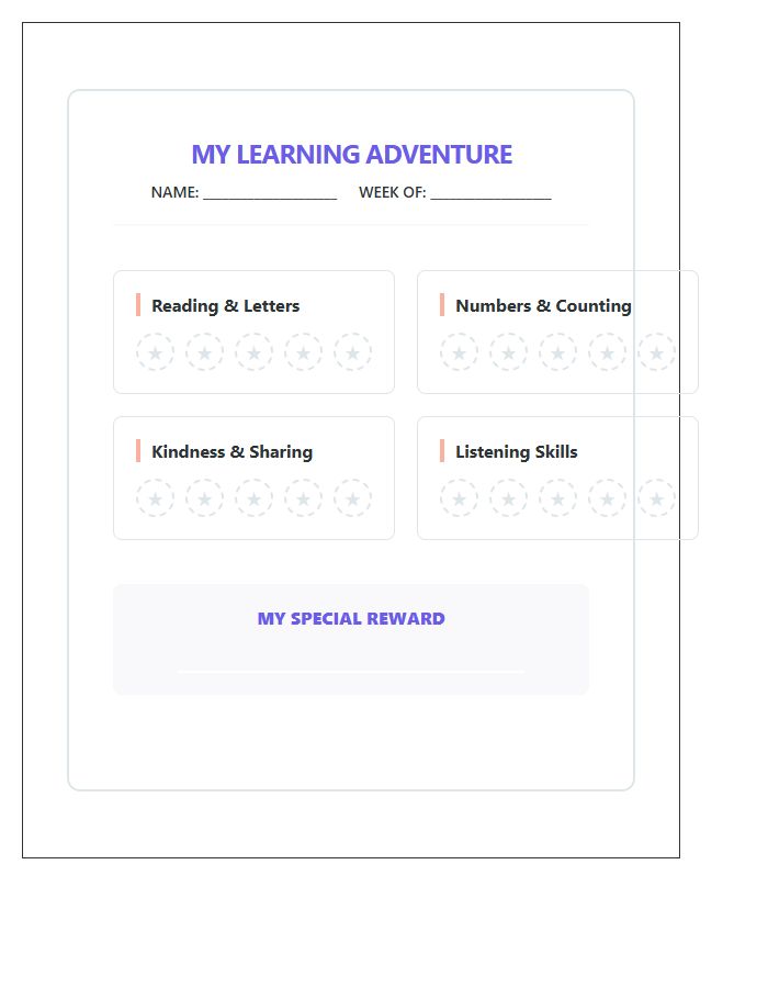 Kindergarten Learning Goal Rewards Printable Chart