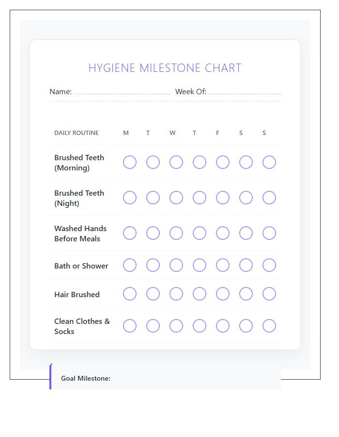 Children Hygiene Milestone Rewards Printable Chart