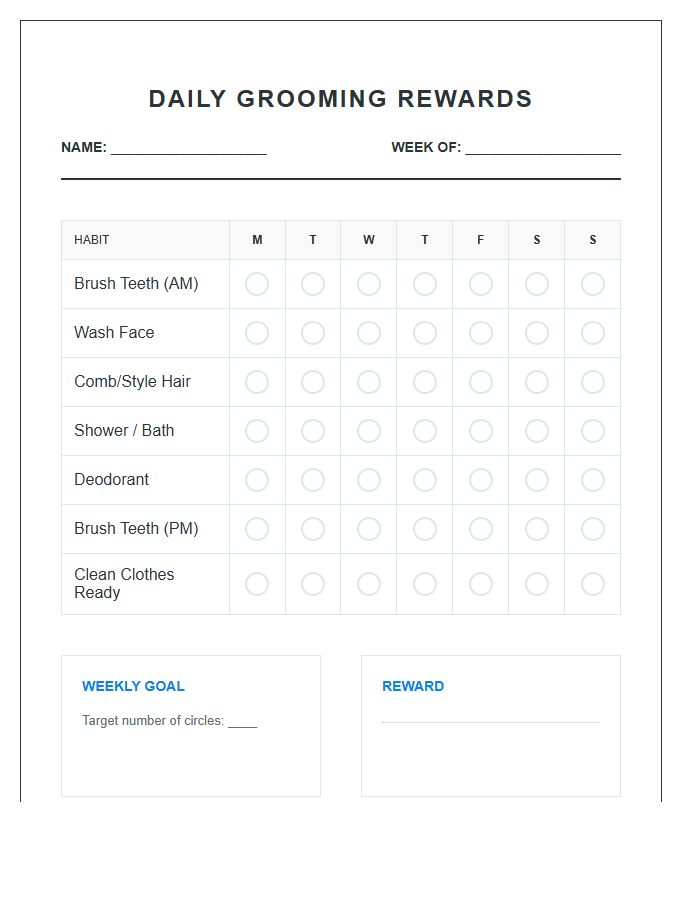 Daily Grooming Rewards Printable Chart