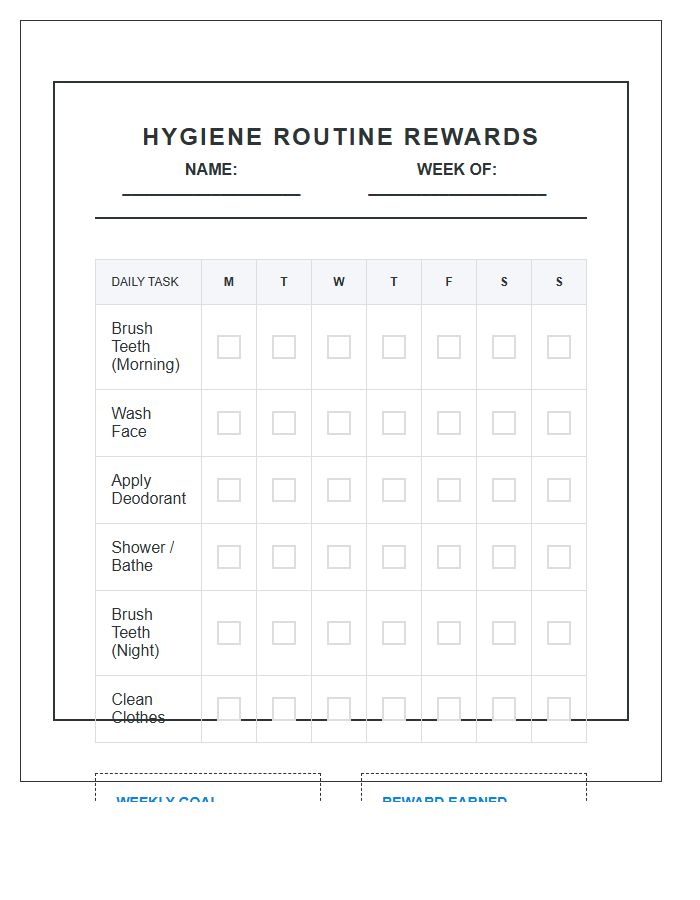 Daily Hygiene Routine Rewards Printable Chart
