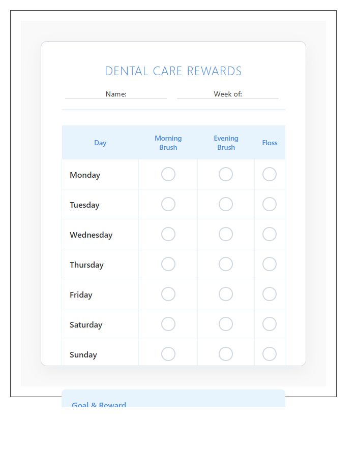 Dental Care Hygiene Rewards Printable Chart