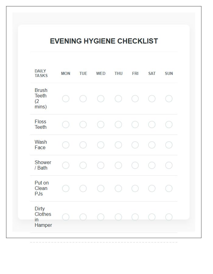 Evening Hygiene Checklist Rewards Printable Chart