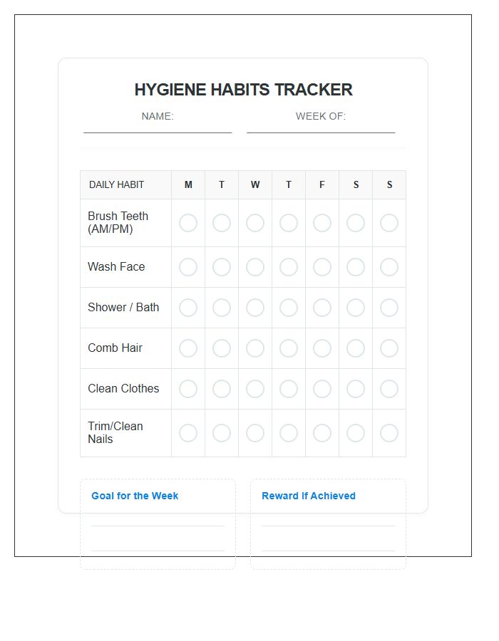Healthy Hygiene Habits Rewards Printable Chart