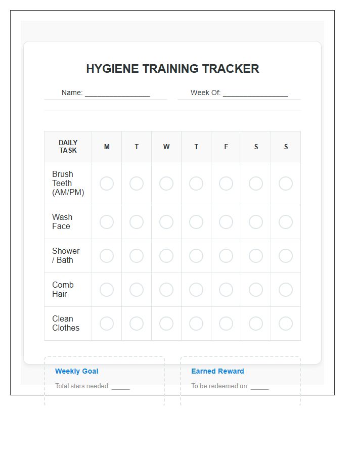 Home Hygiene Training Rewards Printable Chart