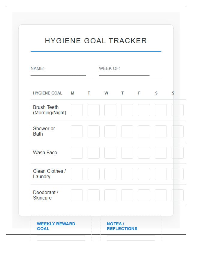 Hygiene Goal Setting Rewards Printable Chart