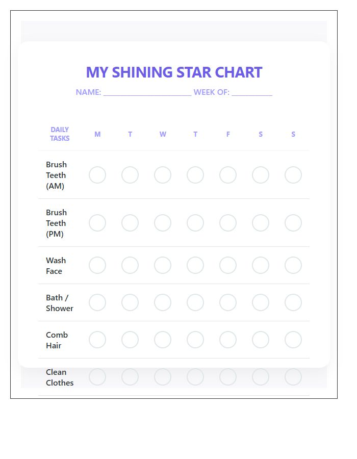 Kids Hygiene Incentive Rewards Printable Chart