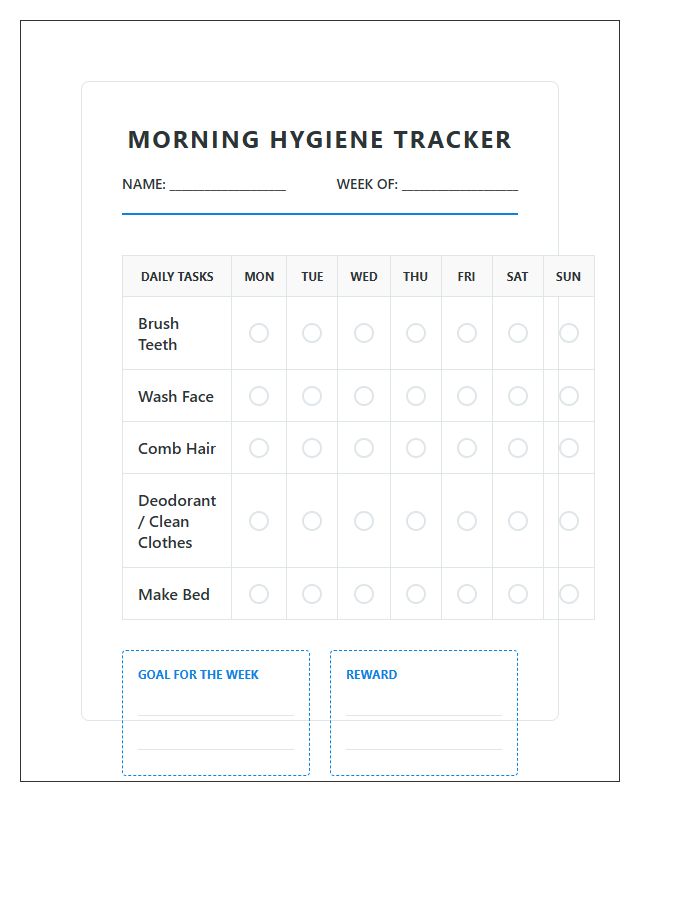 Morning Hygiene Tasks Rewards Printable Chart