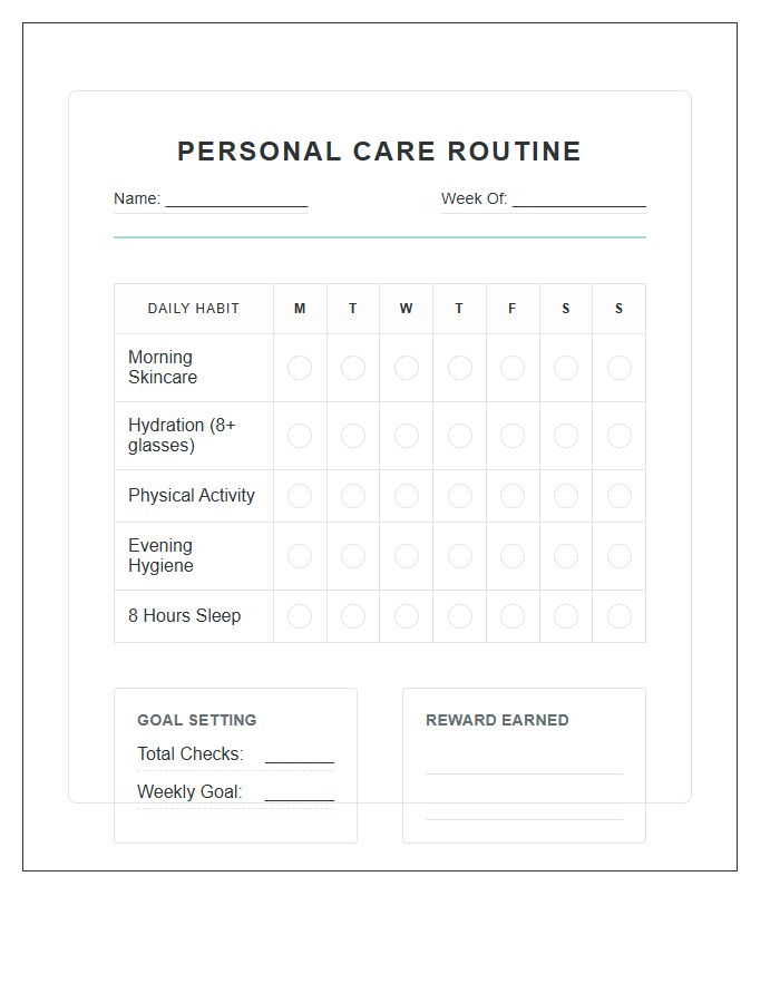 Personal Care Routine Rewards Printable Chart
