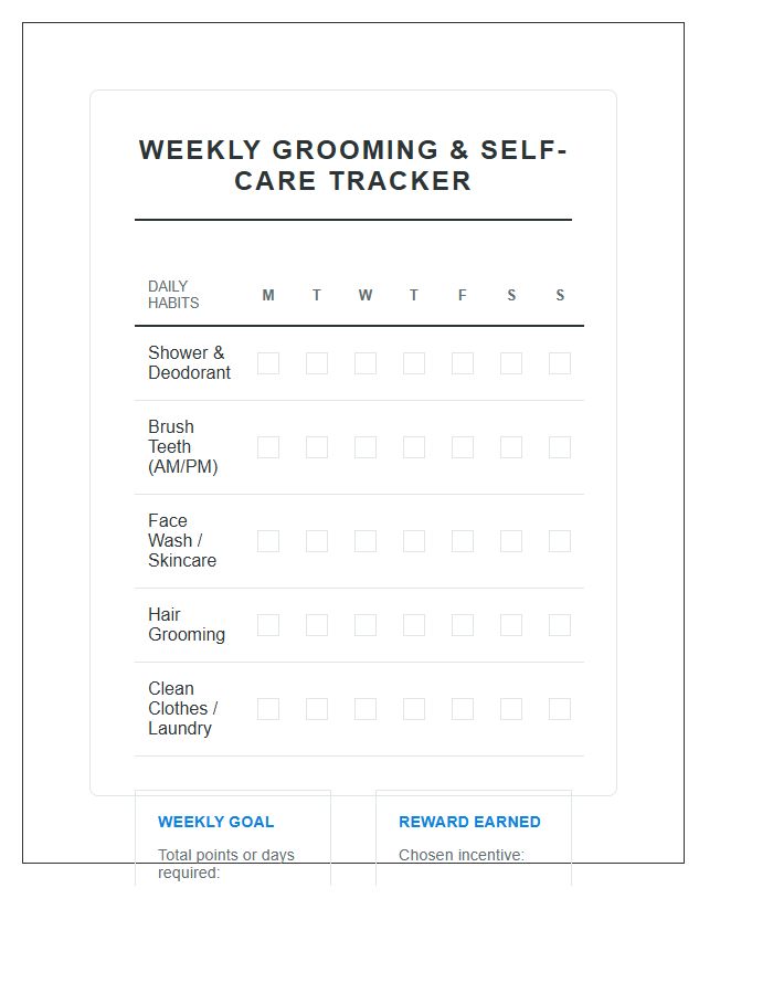 Teenager Grooming Rewards Printable Chart