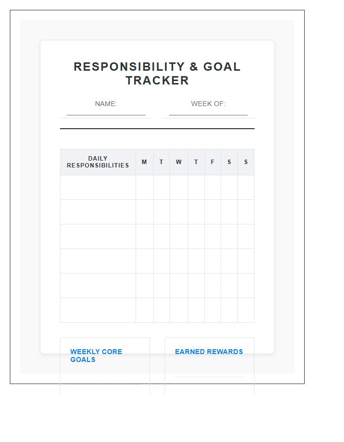 Goal Setting Responsibility Building Rewards Printable Chart