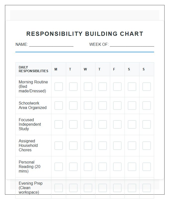 Home School Responsibility Building Rewards Printable Chart