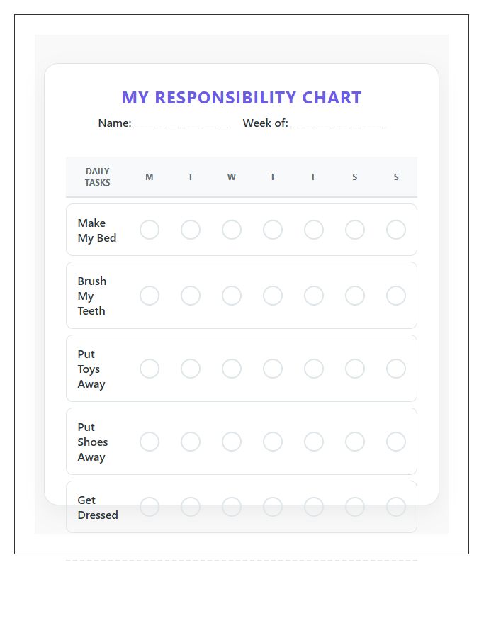Kindergarten Responsibility Building Rewards Printable Chart