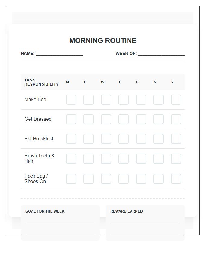 Morning Routine Responsibility Building Rewards Printable Chart