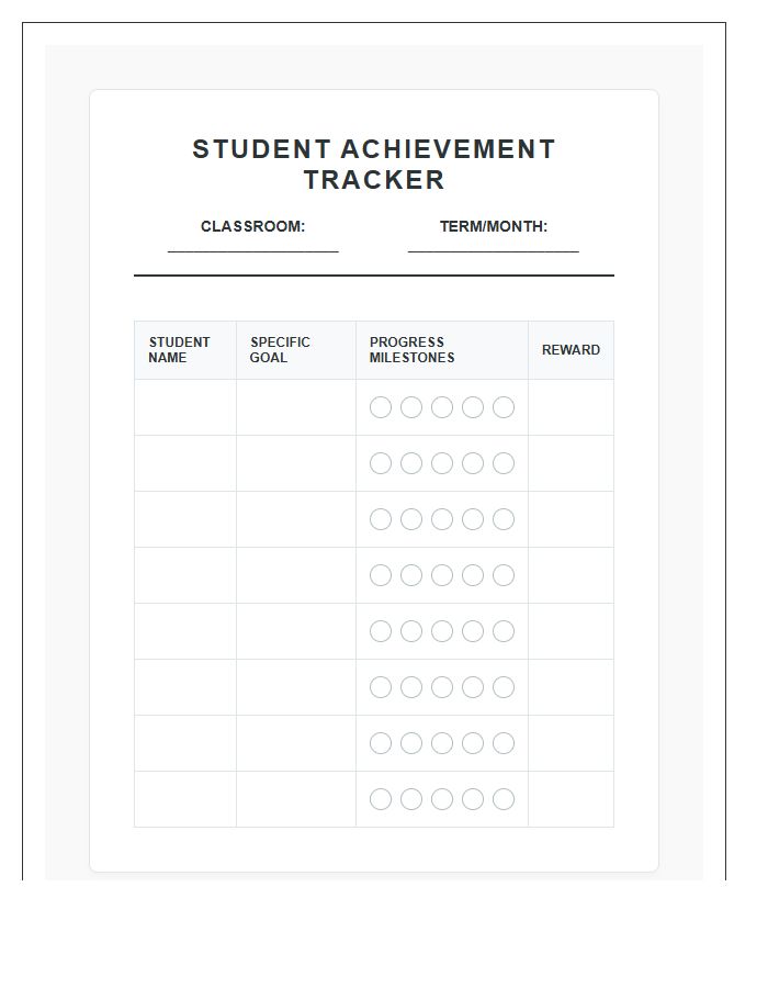 Classroom Goal Tracking Student Achievement Rewards Printable Chart