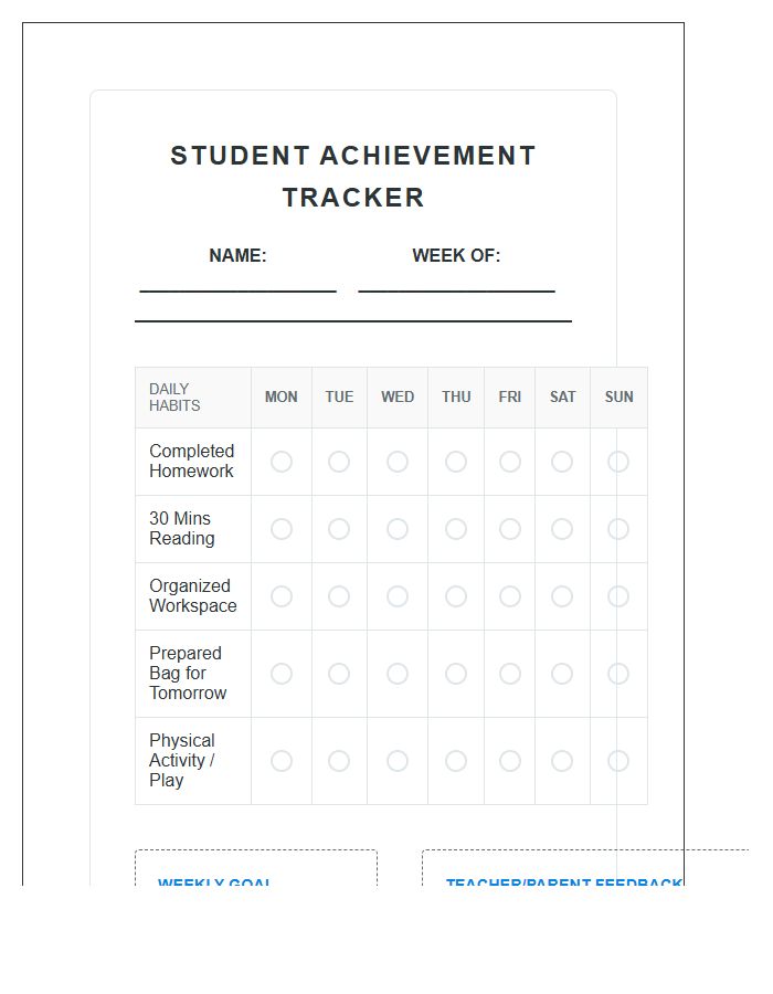 Daily Habit Student Achievement Rewards Printable Chart