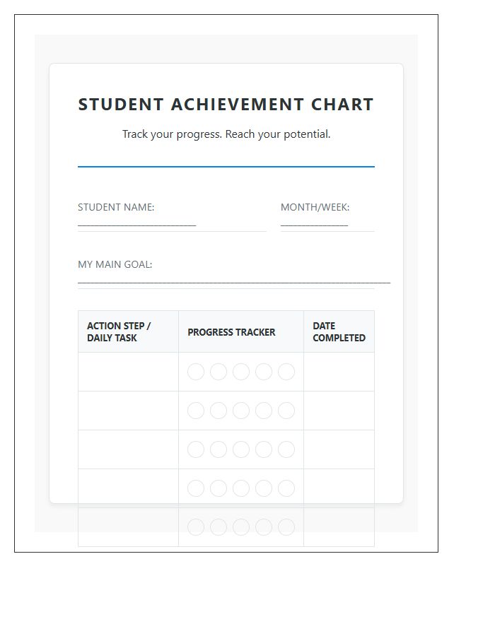 Personal Goal Student Achievement Rewards Printable Chart