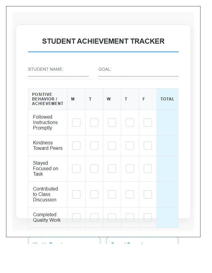 Positive Reinforcement Student Achievement Rewards Printable Chart