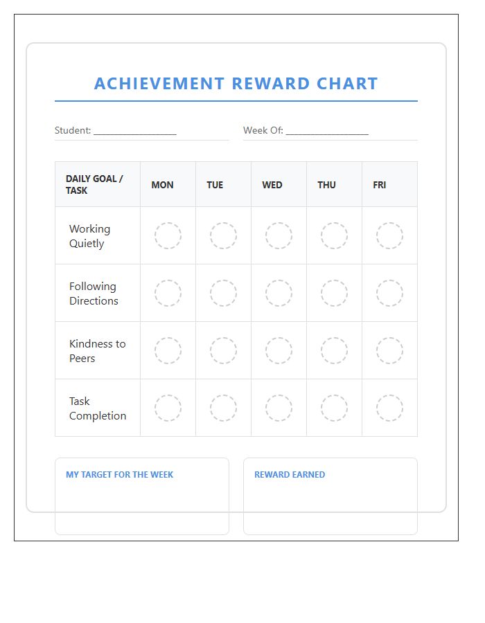 Special Education Student Achievement Rewards Printable Chart