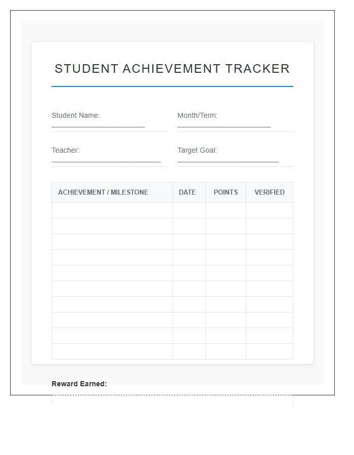 Teacher Resource Student Achievement Rewards Printable Chart