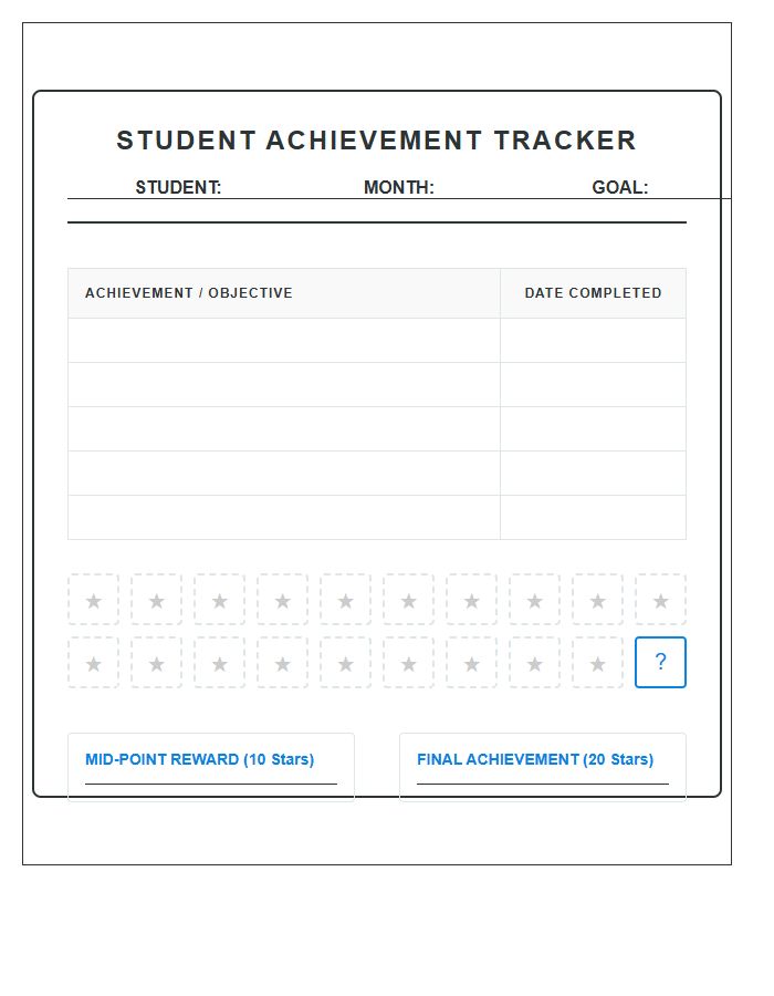 Visual Success Student Achievement Rewards Printable Chart