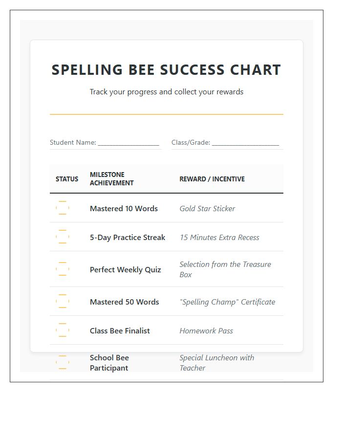 Educational Spelling Bee Rewards Printable Chart