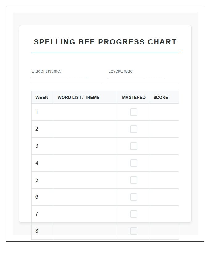Home School Spelling Bee Rewards Printable Chart