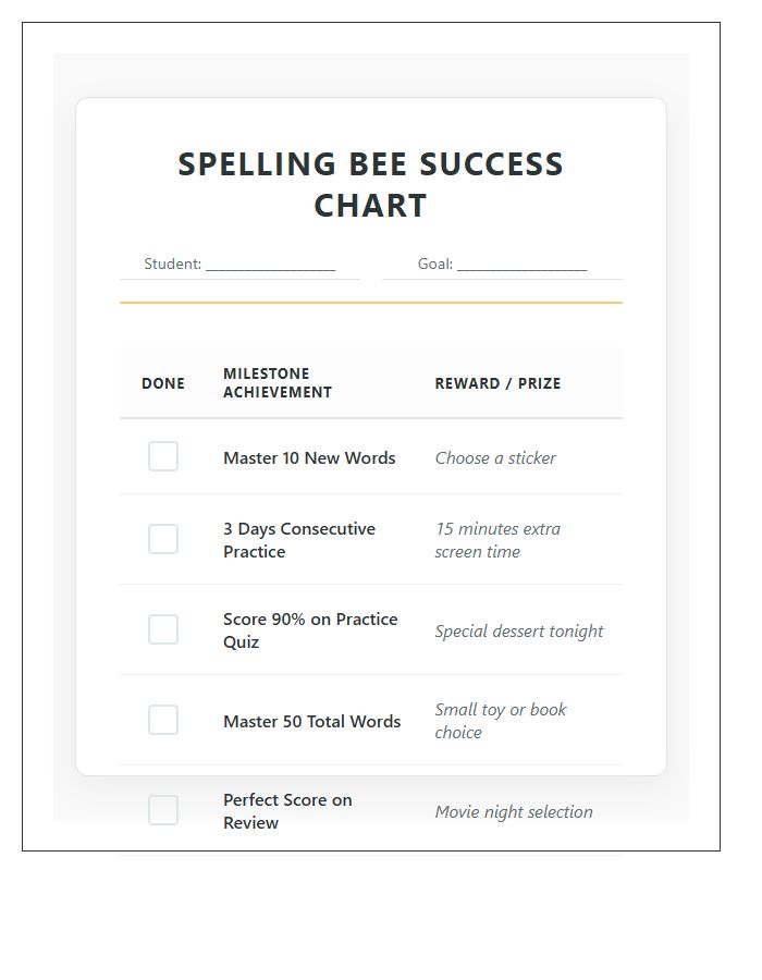 Practice Spelling Bee Rewards Printable Chart