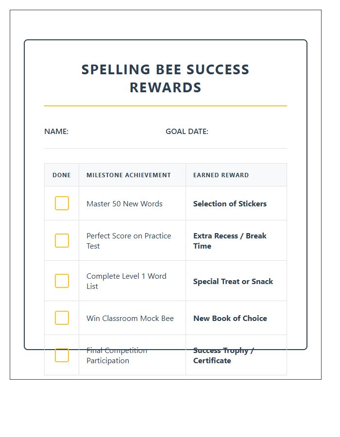 Spelling Bee Success Rewards Printable Chart