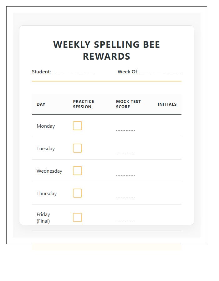 Weekly Spelling Bee Rewards Printable Chart