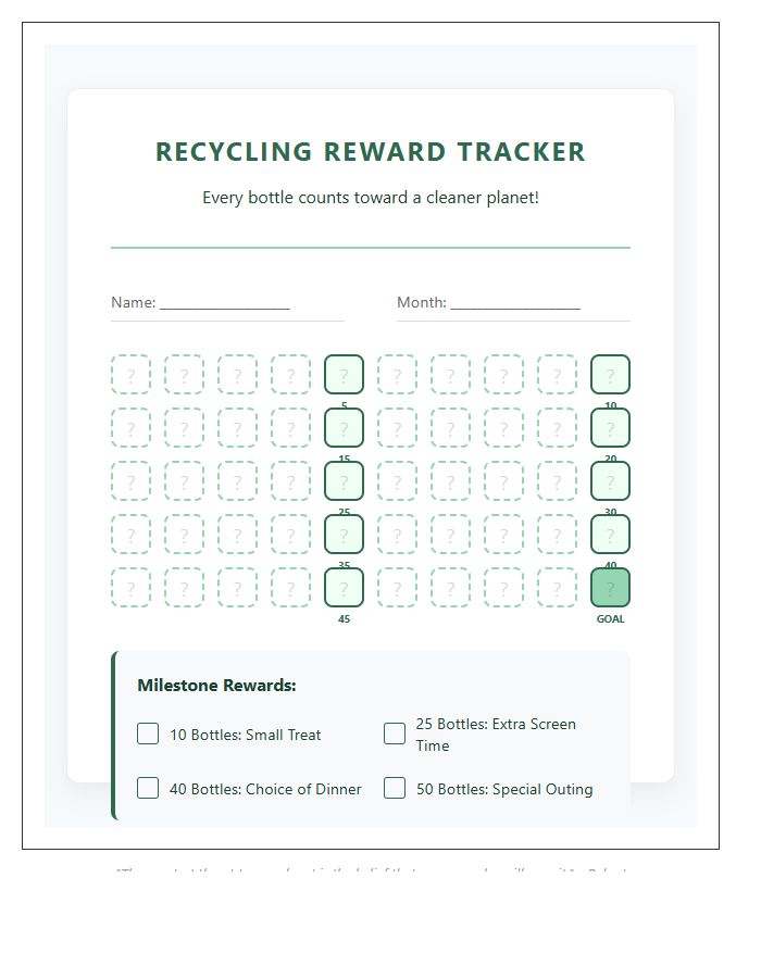 Bottle Recycling Reward Printable Chart System