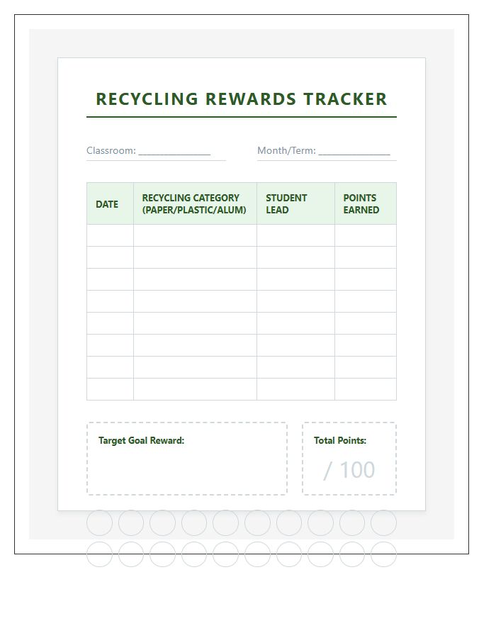 Classroom Recycling Rewards Tracking Printable Chart