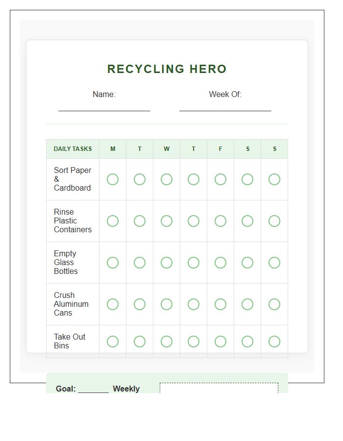 Daily Recycling Task Reward Printable Chart